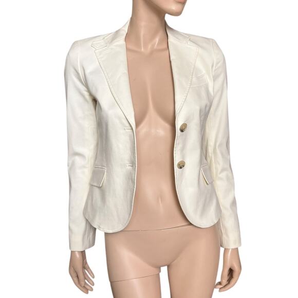 Theory Ivory Two Buttons Blazer Size 2 Cotton Blend Stretchy Fabric Made in USA - Picture 3 of 9